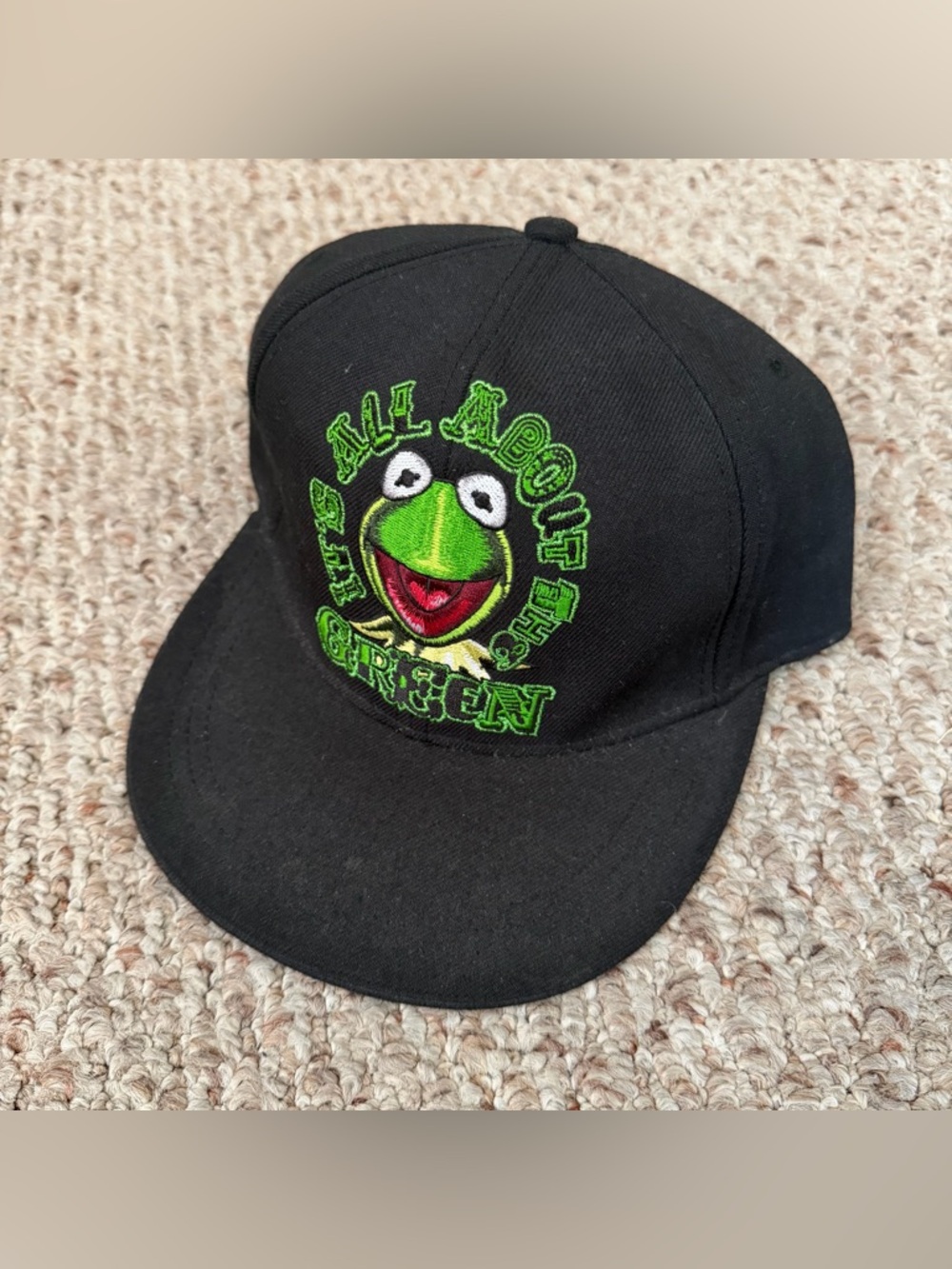 Kermit the frog the muppets black green fitted baseball hat